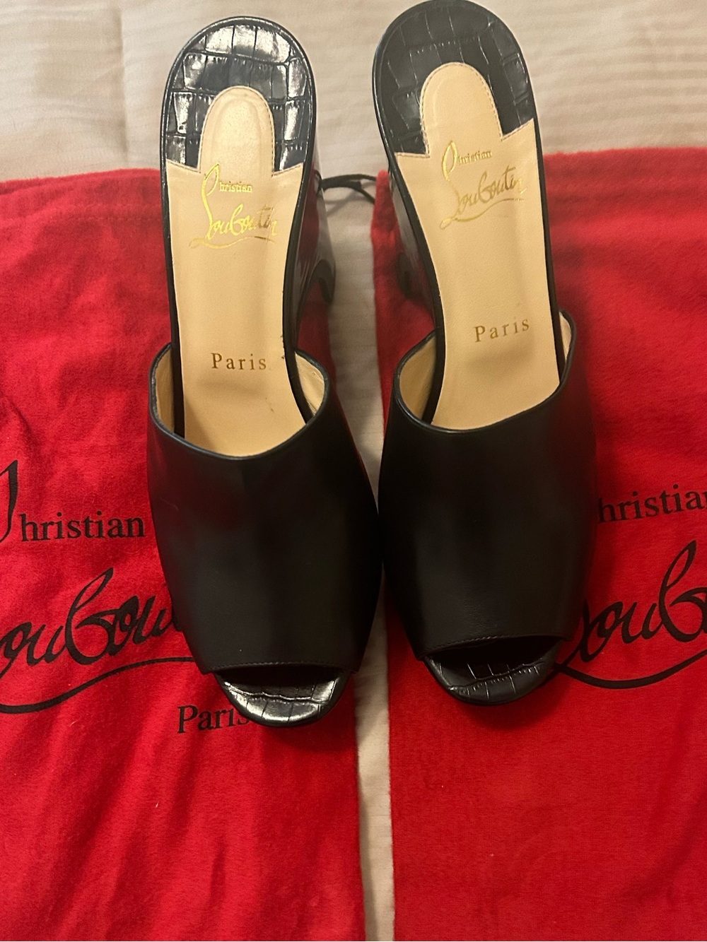 Christian Louboutin Black Leather Open-Toe Mule Slides